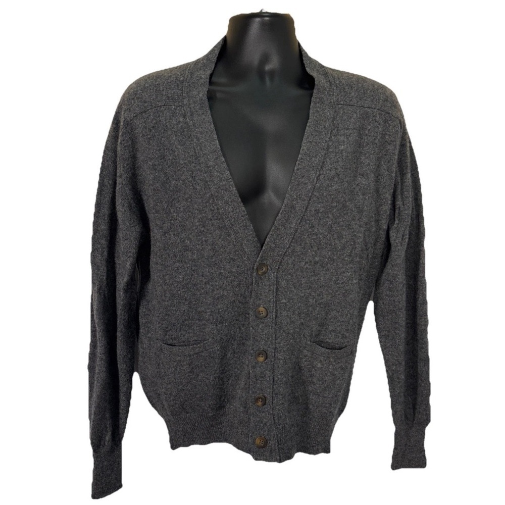 Vintage Thane Mens Large Gray Grandpa Cardigan Sweater 100% Scottish Lambswool